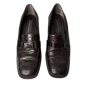 Bandolino Womens Patent Brown Leather Croc Embossed Block Heel Size 9
